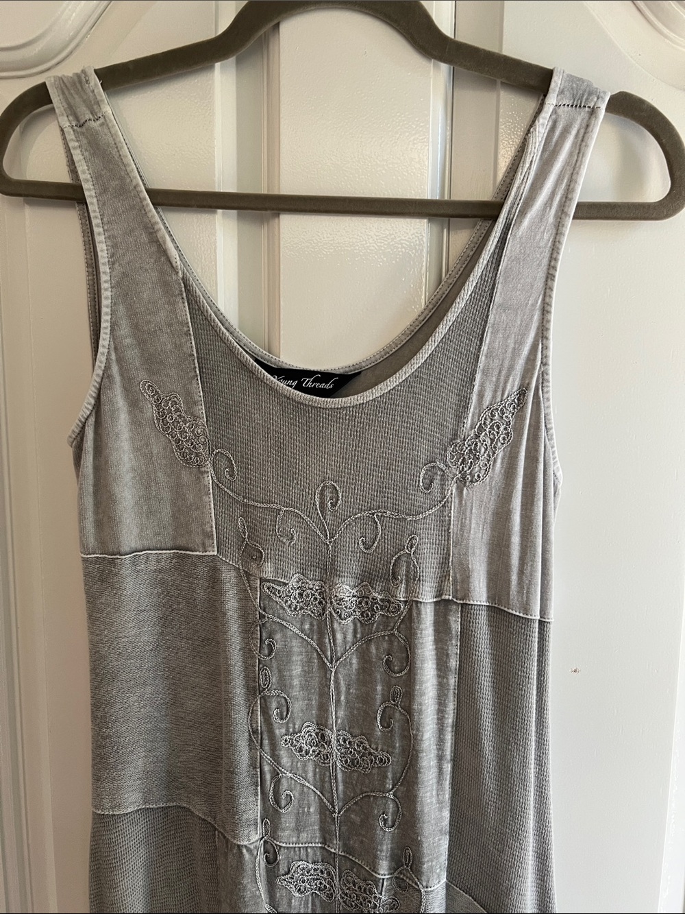 Grey Embroidered Maxi Dress - Casual Sleeveless Women's Dress